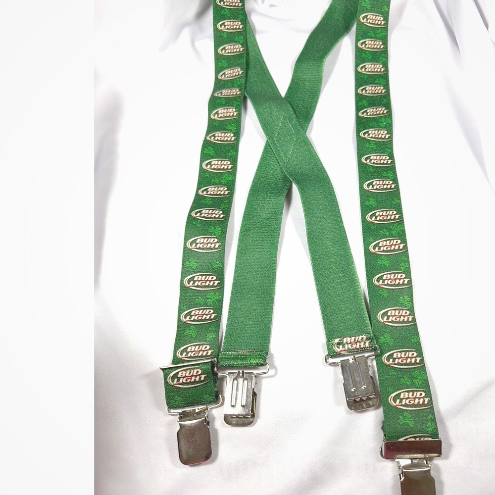 Bud Light Shamrock Suspenders Mens OS Green Clover Beer Novelty St Patricks Day